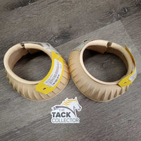 2 Ribbed Rubber Bell Boots, velcro *gc, clean, discolored/yellowed, stains, cut edge, peeled edge
