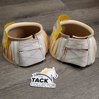2 Ribbed Rubber Bell Boots, velcro *gc, clean, discolored/yellowed, stains, cut edge, peeled edge
