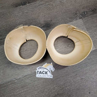 2 Ribbed Rubber Bell Boots, velcro *gc, clean, discolored/yellowed, stains, cut edge, peeled edge
