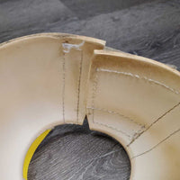 2 Ribbed Rubber Bell Boots, velcro *gc, clean, discolored/yellowed, stains, cut edge, peeled edge
