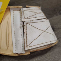 2 Ribbed Rubber Bell Boots, velcro *gc, clean, discolored/yellowed, stains, cut edge, peeled edge
