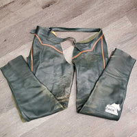 Pr Full Smooth Leather Chaps *gc/fair, v.rubbed, threads, older, scrapes, curled top edge, thin spots, ADJUSTED/taken in