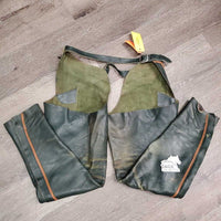 Pr Full Smooth Leather Chaps *gc/fair, v.rubbed, threads, older, scrapes, curled top edge, thin spots, ADJUSTED/taken in
