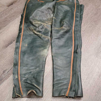 Pr Full Smooth Leather Chaps *gc/fair, v.rubbed, threads, older, scrapes, curled top edge, thin spots, ADJUSTED/taken in
