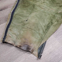 Pr Full Smooth Leather Chaps *gc/fair, v.rubbed, threads, older, scrapes, curled top edge, thin spots, ADJUSTED/taken in
