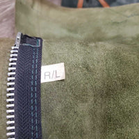 Pr Full Smooth Leather Chaps *gc/fair, v.rubbed, threads, older, scrapes, curled top edge, thin spots, ADJUSTED/taken in
