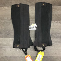 MicroSuede Half Chaps, Zips, snaps *vgc/gc, threads, clean, rubs, mnr stains, discolored
