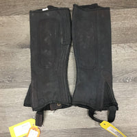 MicroSuede Half Chaps, Zips, snaps *vgc/gc, threads, clean, rubs, mnr stains, discolored

