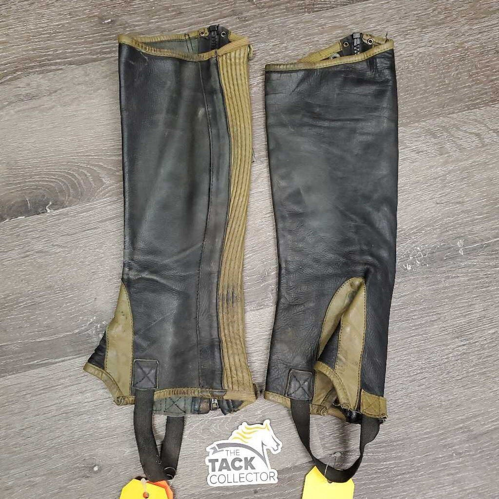 Pr Leather Half Chaps *gc/fair, older, rubs, faded, undone stitching, rusty, stains, dirty