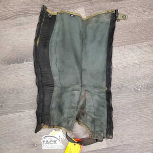 Pr Leather Half Chaps *gc/fair, older, rubs, faded, undone stitching, rusty, stains, dirty