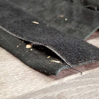 Suede Half Chaps, velcro, top & bottom buckles *gc,/fair, rubs, faded, threads, stains, mnr undone stitching, v.stretched elastic
