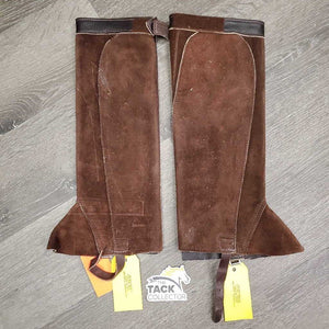 Thick Suede Half Chaps, velcro, velcro top, buckle bottom *xc, mnr rubs, hair & shavings?, older
