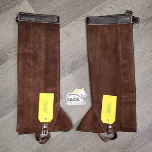 Thick Suede Half Chaps, velcro, velcro top, buckle bottom *xc, mnr rubs, hair & shavings?, older