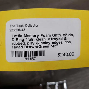 Memory Foam Girth, x2 els, D Ring *fair, clean, v.frayed & rubbed, pilly & holey edges, rips, faded