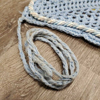 Crochet Ear Bonnet Fly Veil, piping, string *gc, curled, stains, discolored?
