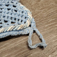 Crochet Ear Bonnet Fly Veil, piping, string *gc, curled, stains, discolored?
