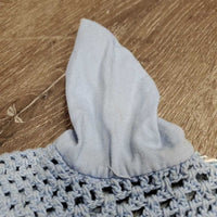 Crochet Ear Bonnet Fly Veil, piping, string *gc, curled, stains, discolored?
