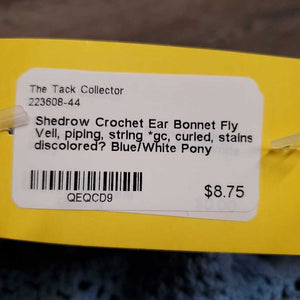 Crochet Ear Bonnet Fly Veil, piping, string *gc, curled, stains, discolored?