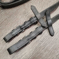 Notched Cotton Web Reins, buckles *gc, faded, torn & frayed, dirt, stains
