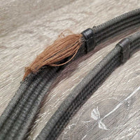 Notched Cotton Web Reins, buckles *gc, faded, torn & frayed, dirt, stains
