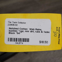 Notched Cotton Web Reins, buckles *vgc, mnr dirt, rubs & faded
