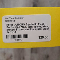 JUNIORS Synthetic Field Boots, zips *fair, torn seams, slice, broken & torn elastics, crack
