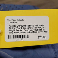 JUNIORS Sticky Full Seat Riding Tight Breeches, Pull On, 2 Thigh Pocket *gc/fair, v.rubbed & pilly seat, seam rubs

