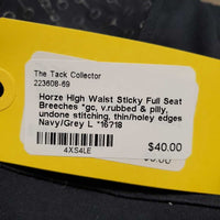 High Waist Sticky Full Seat Breeches *gc, v.rubbed & pilly, undone stitching, thin/holey edges