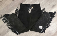 Suede Western Full Chaps, Fringe, Back Concho *vgc/xc, mnr dirt & rubs
