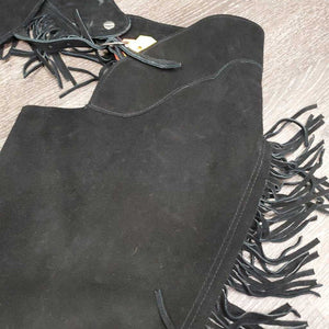 Suede Western Full Chaps, Fringe, Back Concho *vgc/xc, mnr dirt & rubs