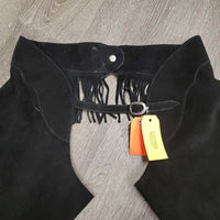 Suede Western Full Chaps, Fringe, Back Concho *vgc/xc, mnr dirt & rubs
