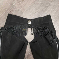 Suede Western Full Chaps, Fringe, Back Concho *vgc/xc, mnr dirt & rubs