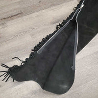Suede Western Full Chaps, Fringe, Back Concho *vgc/xc, mnr dirt & rubs
