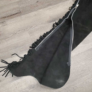 Suede Western Full Chaps, Fringe, Back Concho *vgc/xc, mnr dirt & rubs