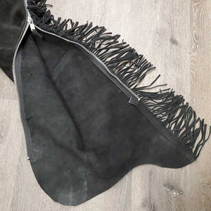 Suede Western Full Chaps, Fringe, Back Concho *vgc/xc, mnr dirt & rubs