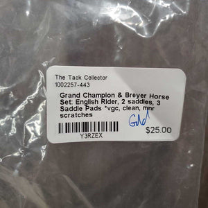 Grand Champion & Breyer Horse Set: English Rider, 2 saddles, 3 Saddle Pads *vgc, clean, mnr scratches