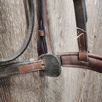 FS Rsd Padded Bridle *NO Reins, vgc/gc, dry, stiff, creases, clean, xhole, rubs, mnr dirt?residue
