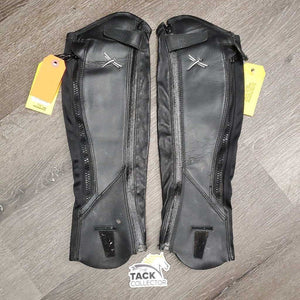 Pr Leather Half Chaps *vgc, mnr dirt, stretched elastic, inside: shavings & hay