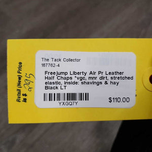 Pr Leather Half Chaps *vgc, mnr dirt, stretched elastic, inside: shavings & hay