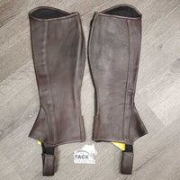 Pr Leather Half Chaps, Back Zip *vgc, mnr dirt, rubs, pills & hairy