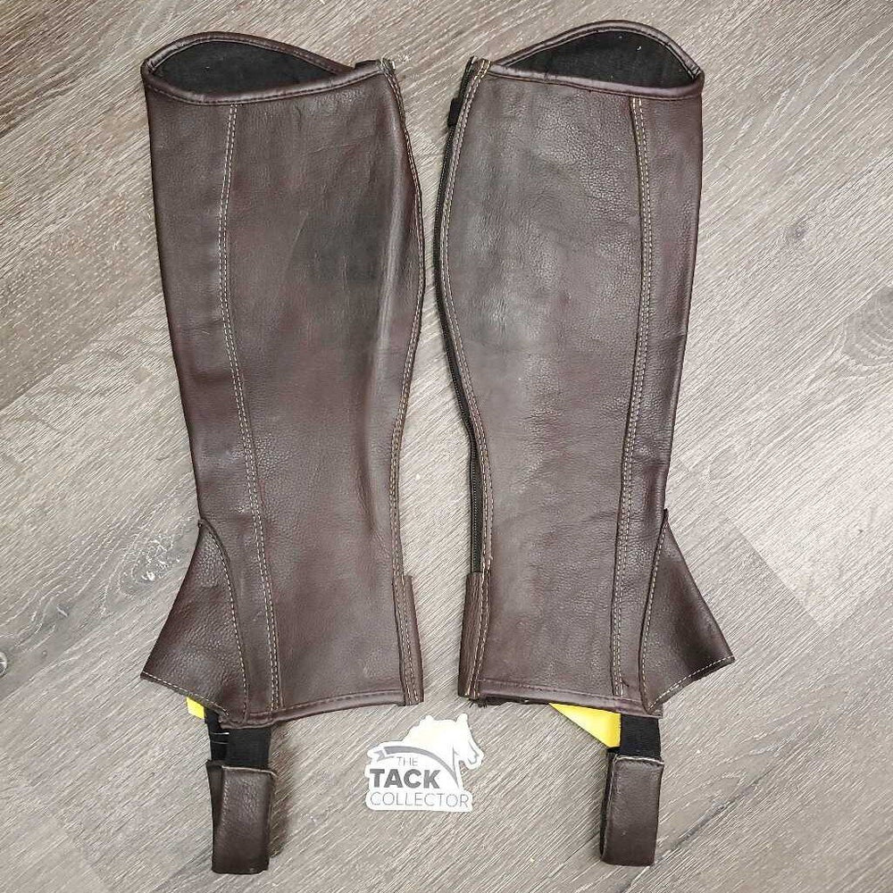 Pr Leather Half Chaps, Back Zip *vgc, mnr dirt, rubs, pills & hairy