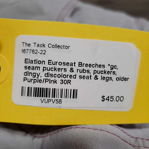 Euroseat Breeches *gc, seam puckers & rubs, puckers, dingy, discolored seat & legs, older