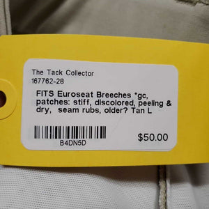 Euroseat Breeches *gc, patches: stiff, discolored, peeling & dry, seam rubs, older?