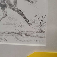 Horse & Rider Pencil Drawing Print by Lesley Bruce "Now Relax", Double Matted, Frame
