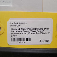 Horse & Rider Pencil Drawing Print by Lesley Bruce "Now Relax", Double Matted, Frame