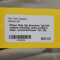 Side Zip Breeches *gc/fair, undone stitching, seam puckers, older, stretched knees
