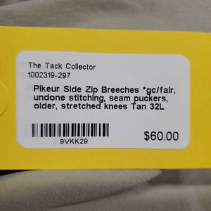 Side Zip Breeches *gc/fair, undone stitching, seam puckers, older, stretched knees