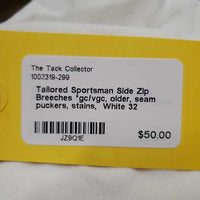 Side Zip Breeches *gc/vgc, older, seam puckers, stains