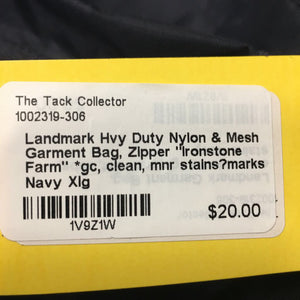 Hvy Duty Nylon & Mesh Garment Bag, Zipper "Ironstone Farm" *gc, clean, mnr stains?marks