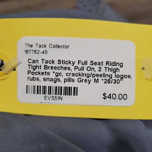 Sticky Full Seat Riding Tight Breeches, Pull On, 2 Thigh Pockets *gc, cracking/peeling logos, rubs, snags, pills